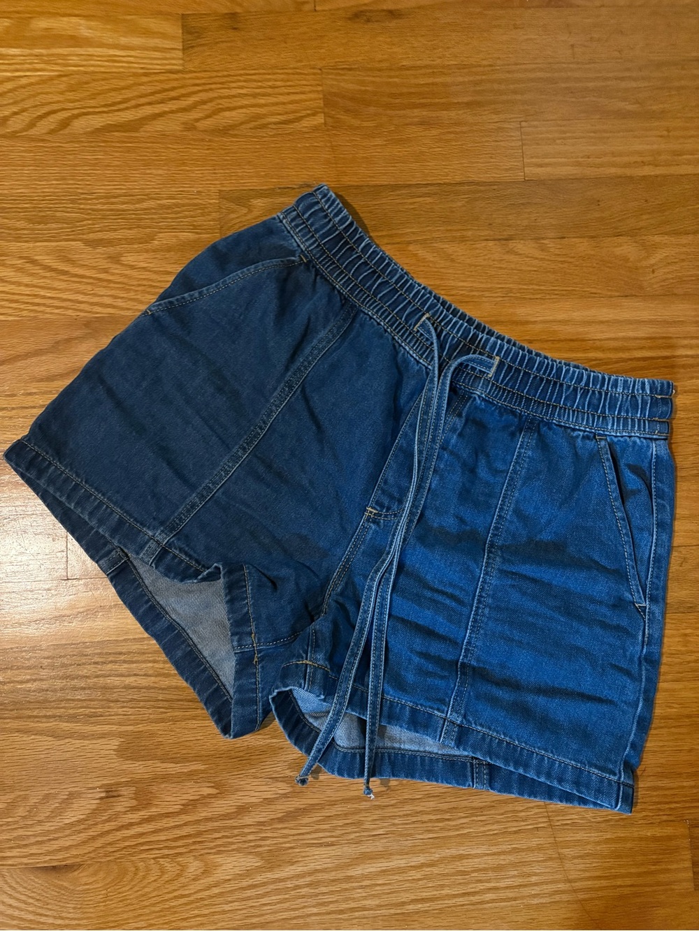 LOFT Dark Blue High-Waist Denim Drawstring Shorts